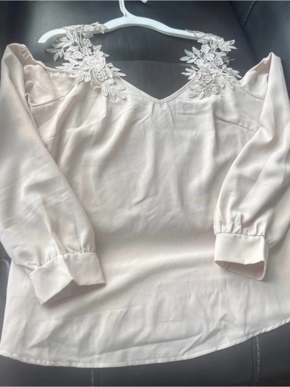 Bo Ho Lace-Trim Cold Shoulder Blouse in Light Cream